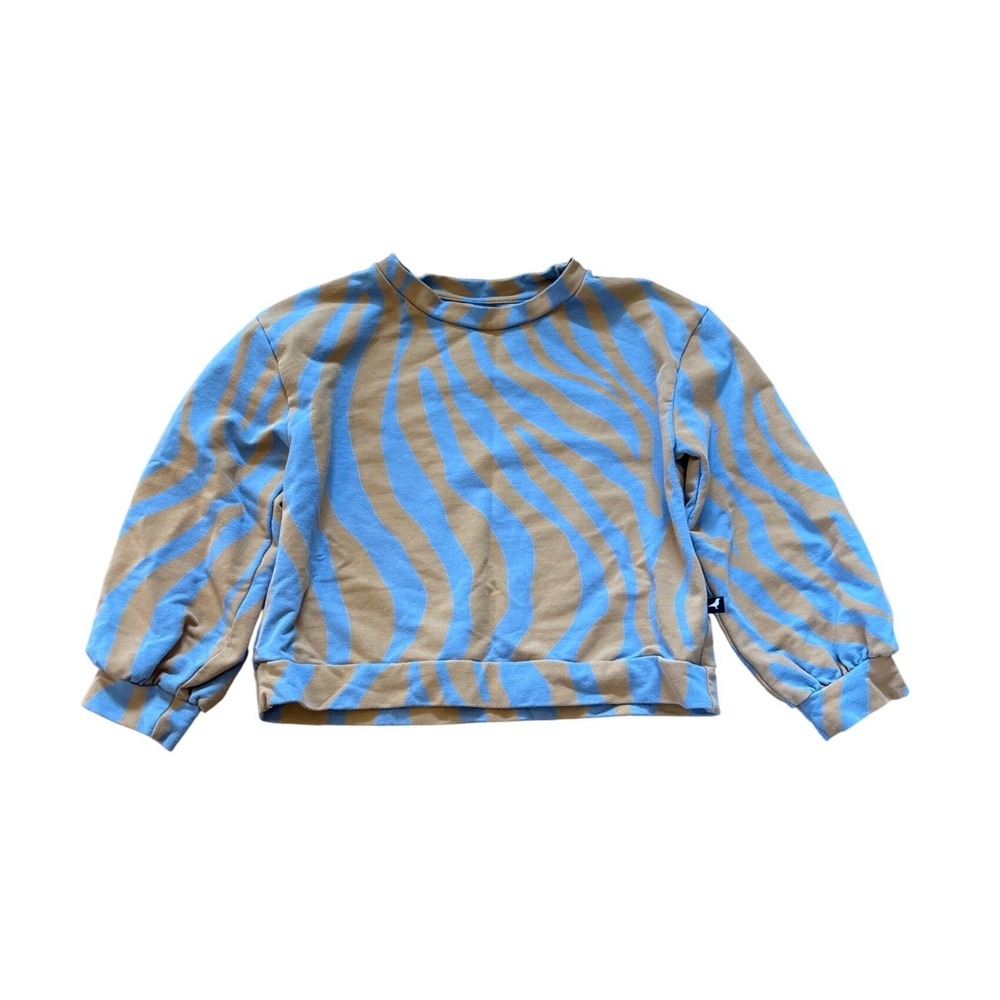 Moi Sweatshirt Kids Blue Tan‎ Tiger Stripe Organic Cotton SIZE 7-8Y